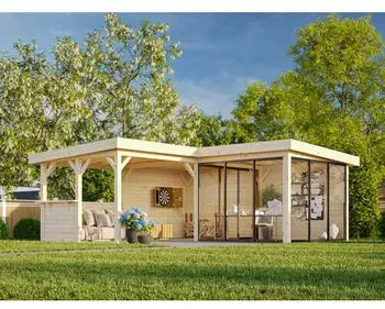Palmako Gartenhaus Connect Lenna 24,9 m&sup2; Set 710 Slide Plus mit Isolierglas-Schiebet&uuml;ren 28 mm grau tauchgrundiert