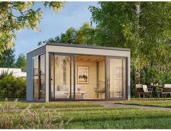 Palmako Gartenhaus Serena 12,6 m&sup2; Set 1 Slide Plus 44 mm hellgrau lackiert