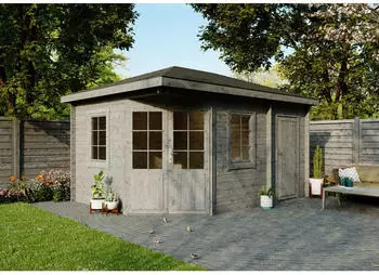 Fjordholz Holz-Gartenhaus 5-Eck Modell Evelyn 3D Grau Imprögniert
