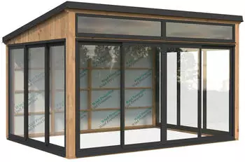 Palmako Glashaus Saga 11,6 m&sup2; Slide Plus (Wintergartenanbau inkl. R&uuml;ckwand) hellbraun tauchgrundiert