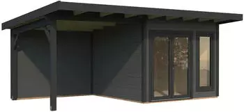 Palmako Gartenhaus Aurelia 8,4 + 7,9 m&sup2; 44 mm dunkelgrau/anthrazit lackiert