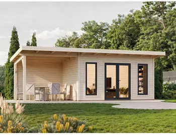 Palmako Gartenhaus Aurelia 12,7+7,9 m&sup2; 44 mm naturbelassen