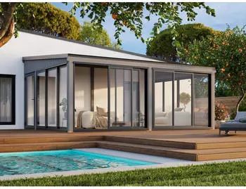 Palmako Glashaus Lumi 23,3 m&sup2; - (Wintergartenanbau) Slide Plus dunkelgrau lackiert