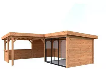 Palmako Gartenhaus Connect Lenna 24,9 m&sup2; Set 709 Slide Plus mit Isolierglas-Schiebet&uuml;ren 28 mm hellbraun tauchgrundiert