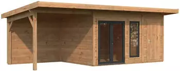 Palmako Gartenhaus Aurelia 12,4+7,9 m&sup2; 44 mm hellbraun tauchgrundiert