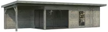 Palmako Gartenhaus Andrea 21,1 + 7,9 m&sup2; Slide Plus 44 mm grau tauchgrundiert