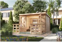 Karibu Gartenhaus ""Remus" SET naturbelassen mit Terrasse" Gartenhaus aus