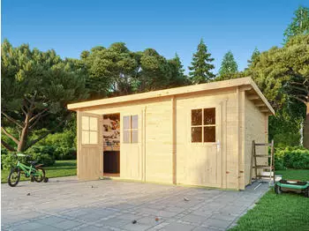 Fjordholz Pultdach Gartenhaus Ezra 5H 28mm Grau Imprägniert