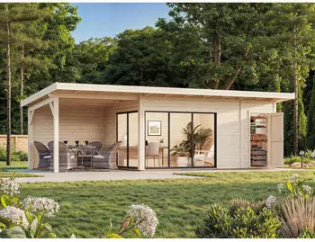Palmako Gartenhaus Andrea 15,2 + 7,9 m&sup2; Slide Plus 44 mm naturbelassen