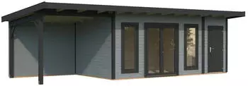 Palmako Gartenhaus Aurelia 16,7+7,9 m&sup2; 44 mm hellgrau/anthrazit lackiert