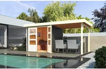 Konifera Nikulai 2 Gartenhaus Massivholz mit Anbaudach, terragrau (59516226-0)