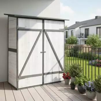 Melko Ger&auml;tehaus Gartenschuppen XXL Holz Doppelt&uuml;r Wei&szlig;/Grau 162x140x75cm (10002070)