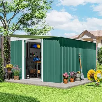 Outsunny Metall Ger&auml;teschuppen 8,9m&sup2; 280x345x201cm Pultdach Schiebet&uuml;r gr&uuml;n