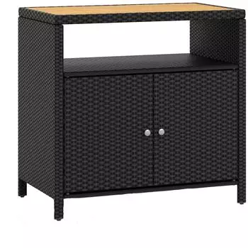 Costway Gartenschrank 2-t&uuml;rig Rattan Akazienholz-Arbeitsplatte 90x53x86cm (TI94460DE)