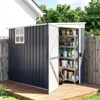 Outsunny Metall-Ger&auml;tehaus mit Pultdach, Fenster, 2,6m&sup2;, 128x193x181cm (84H-359V00CG)