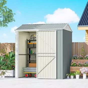 Outsunny Metall-Ger&auml;tehaus mit Satteldach, abschlie&szlig;bar, 3,5m&sup2;, hellgrau (177x236x209cm)