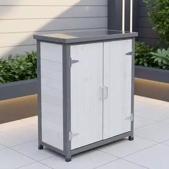Melko Gartenschrank Fichtenholz, 2 Türen, weiß/grau, 75x40cm