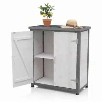 Mucola Geräteschrank mit 2 Türen und Pflanztisch, weiß/grau, 75x40cm