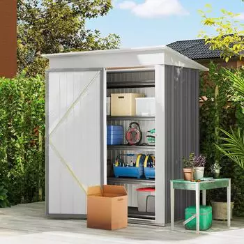 Outsunny Gerätehaus Metall, Pultdach, 2 Fächer, 161x95x181cm, grau