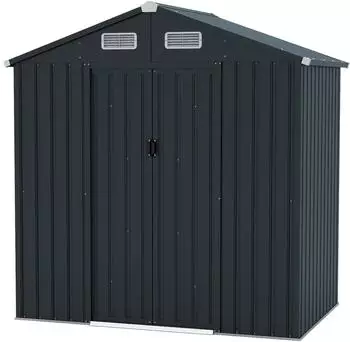 Costway Geräteschuppen Metall, 182x129x197cm, dunkelgrau, 2 Schiebetüren
