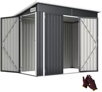 Outsunny Ger&auml;tehaus Metall 132x185x234cm, 3 T&uuml;ren, dunkelgrau (800001420479)