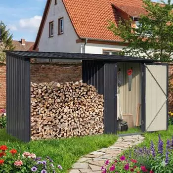 Albatros Profi Gerätehaus M mit Holzunterstand, verzinktes Metall, anthrazit (RAL 7016), 266x127x161cm