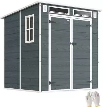 Outsunny Ger&auml;tehaus Kunststoff Holzoptik 2,89m&sup2; 3 Fenster Doppelt&uuml;r (84H-500V01GY)
