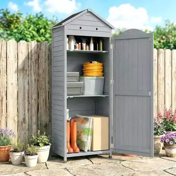 Outsunny Ger&auml;tehaus Holz mit verstellbarer Ablage, 85x58x213cm, grau