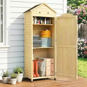 Outsunny Gartenschrank Holz extra hoch, 2 F&auml;cher, 58x213x85cm (84H-602V00ND)
