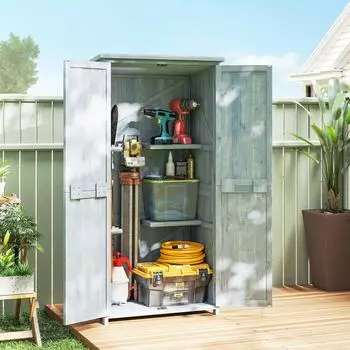 Outsunny Gartenschrank Holz, Doppelt&uuml;r, Magnetverschluss, 85x54x170cm