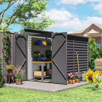 Outsunny Metall-Gerätehaus mit Pultdach 3,5m² 143x270x202cm, dunkelgrau