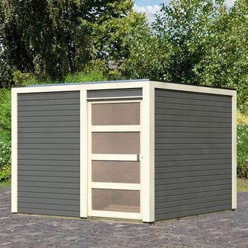 KARIBU Gartenhaus Qubic 2 CLASSIC 19 mm terragrau