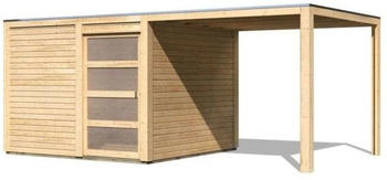 Karibu Qubic 2 + Extensionroof 276 × 276 + 270 cm natur