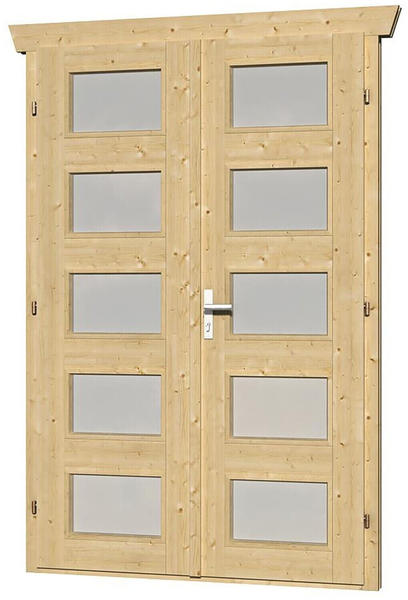 Skan Holz Doppeltür vollverglast für 28 mm Blockbohlenhäuser Milchglas (C)