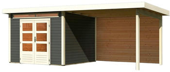 Woodfeeling Kandern 6 mit Schleppdach + Rückwand 274 x 274 + 300 cm terragrau