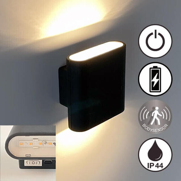 FHL easy Magnetics LED Akku-Wand-Außenleuchte USB Bewegungsmelder magentisch 2-fach 2x 3W IP44 830043
