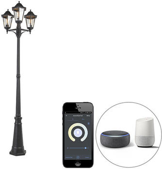 QAZQA Smarte Outdoor-Laterne New Orleans 3-flammig inkl. WLAN ST64 schwarz (106252)