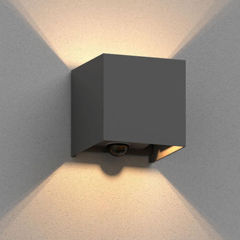 ledscom.de Wandleuchte CUBEL für außen, IP65, Up-/Downlight, Bewegungsmelder, anthrazit matt, eckig, 1x G9 max. 10W