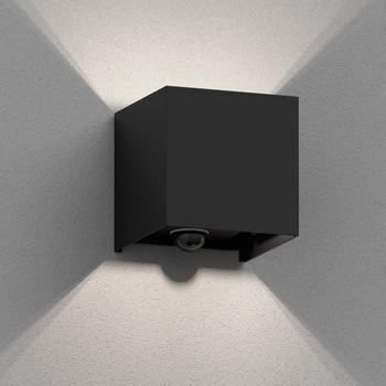 ledscom.de Wandleuchte CUBEL, Bewegungsmelder, für außen, schwarz, IP65, Up & Downlight + LED Lampe 596lm, weiß
