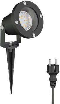 ledscom.de LED Gartenstrahler DUK schwarz mit Erdspieß für außen, Aluminium, inkl. LED GU10 Lampe (warmweiß, 2,339W, 227lm, 110°)
