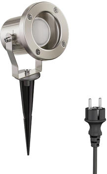 ledscom.de LED Gartenstrahler MIBU mit Erdspieß für außen, Edelstahl, inkl. GU10 Lampe 6,74W 630lm 100° weiß