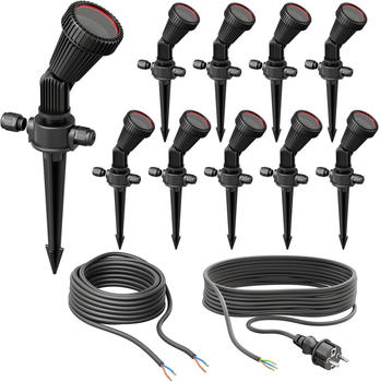 ledscom.de 10er Set Gartenstrahler mit Erdspieß PIRK mit Schuko Stecker für außen, IP44, schwarz, GU10 je max. 15W