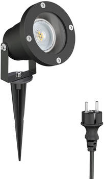 ledscom.de LED Gartenstrahler DUK schwarz mit Erdspieß für außen, Aluminium, inkl. LED GU10 Lampe (warmweiß, 5,4W, 510lm, 50°)