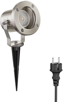 ledscom.de LED Gartenstrahler MIBU mit Erdspieß für außen, Edelstahl, inkl. GU10 Lampe 5,473W 468lm 30° warm-weiß