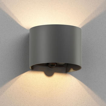 ledscom.de Wandleuchte RUNEL für außen, IP65, Up-/Downlight, Bewegungsmelder, anthrazit matt, rund, 1x G9 max. 10W
