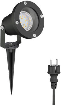 ledscom.de LED Gartenstrahler DUK schwarz mit Erdspieß für außen, Aluminium, inkl. LED GU10 Lampe (weiß, 2,076W, 206lm, 110°)