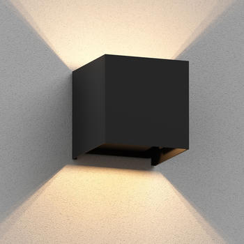 ledscom.de Wandleuchte CUBEL für außen, schwarz, IP65, Up & Downlight + LED Lampe max. 485lm, warmweiß