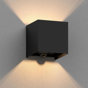 ledscom.de Wandleuchte CUBEL, Bewegungsmelder, für außen, schwarz, IP65, Up & Downlight + LED Lampe 501lm, warmweiß