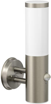 ledscom.de Wandleuchte PORU für außen, IP44, Bewegungsmelder, Edelstahl, Kunststoff, edelstahl matt, rund, 1x E27 max. 40W