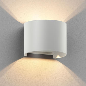ledscom.de Wandleuchte RUNEL für außen, weiß, IP65, Up & Downlight + LED Lampe max. 485lm, warmweiß